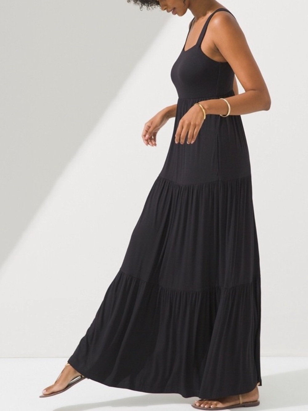 Soma NEW Soft Jersey Trapeze Maxi Bra Dress Black Women XL Smocked Back Tier Hem